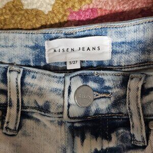 Risen Jeans Womens Distressed Light Blue Stone Wash Straight Crop SZ 5
